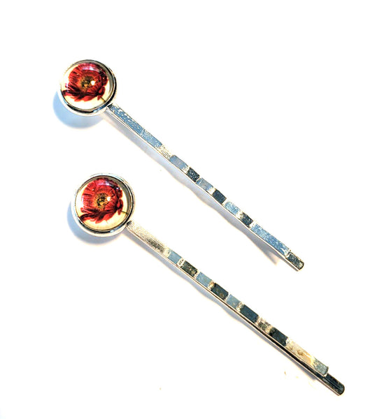 Pink Lily ~  Poppies ~ White & Red ~ Bobby Pin Set  ~ #87-6