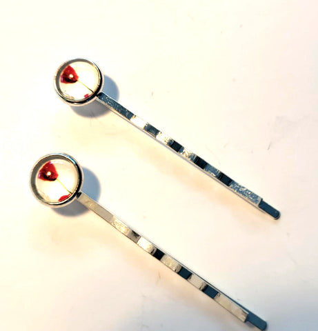 Pink Lily ~  Poppies ~ White & Red ~ Bobby Pin Set  ~ #87-9