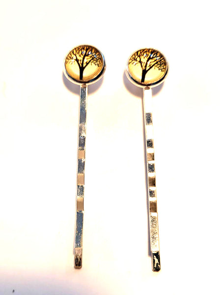 Pink Lily ~  Trees ~ Yellow & Black  Bobby Pin Set  ~ #88-2