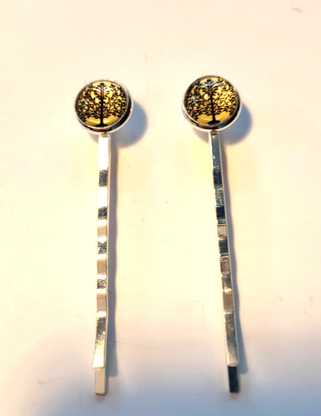 Pink Lily ~  Trees ~ Yellow & Black  Bobby Pin Set  ~ #88-4