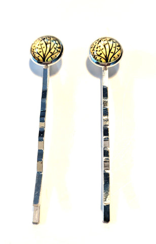 Pink Lily ~  Trees ~ Yellow & Black  Bobby Pin Set  ~ #88-6