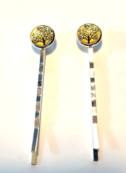 Pink Lily ~  Trees ~ Yellow & Black  Bobby Pin Set  ~ #88-7