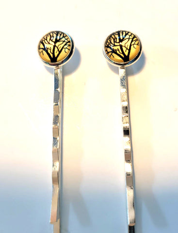 Pink Lily ~  Trees ~ Yellow & Black  Bobby Pin Set  ~ #88-8