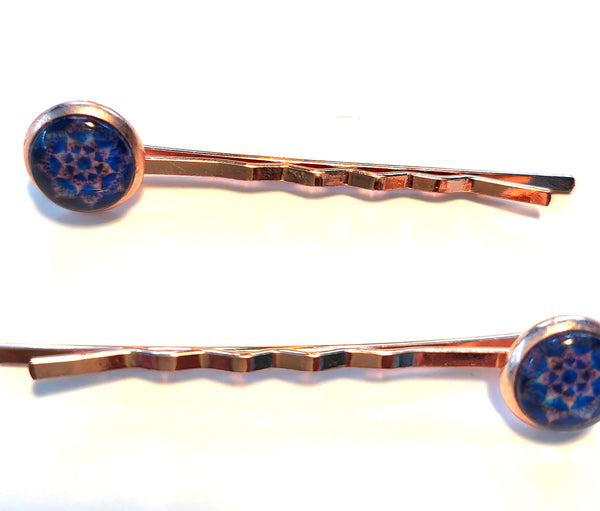 Pink Lily ~  Rose Gold Plated Blue Bobby Pin Set  ~ #90-2