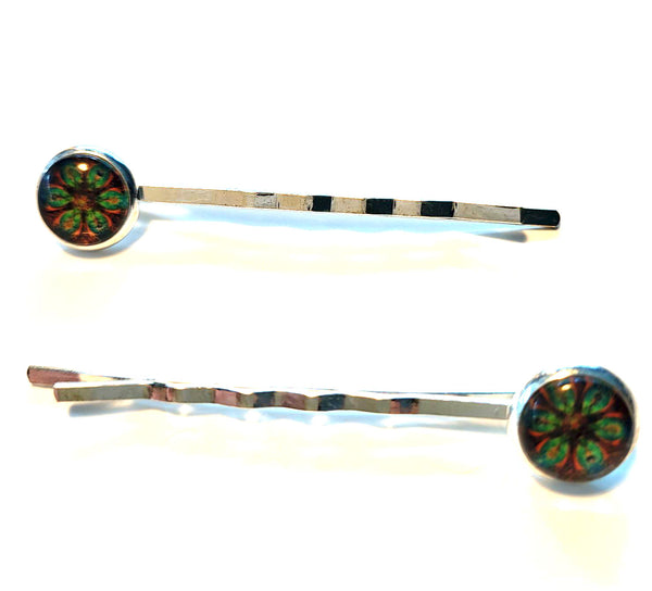 Pink Lily ~  Green & Orange Bobby Pin Set  ~ #90-4