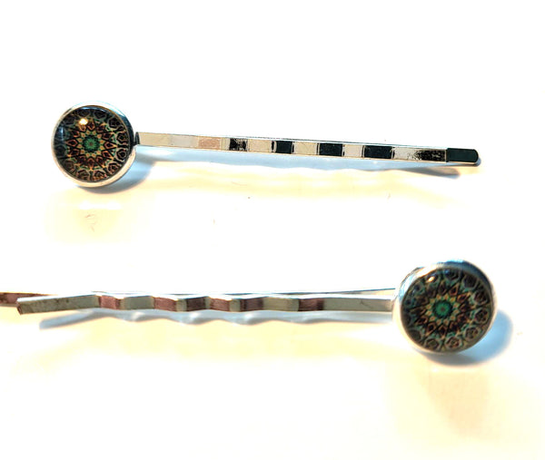 Pink Lily ~  Green & White Bobby Pin Set  ~ #90-5