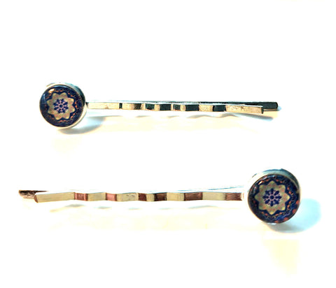 Pink Lily ~  White & Blue Bobby Pin Set  ~ #90-7