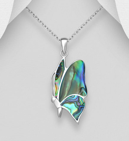 Sterling Silver Abalone Butterfly Pendant on 18 inch Chain ~ 5-1-522