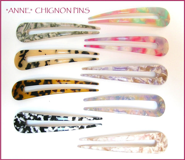 Pink Lily ~ "Anne" Large Marbled  Blue & Lavender Chignon Pin ~  #1