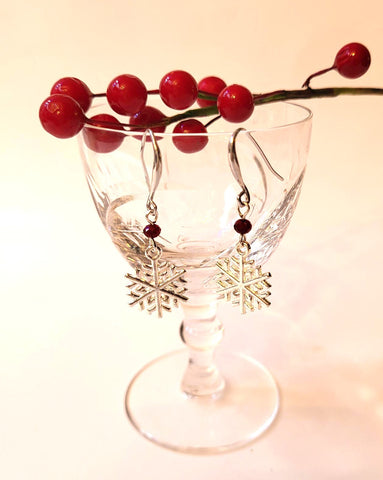 Pink Lily ~ Red Crystal Snowflake Drop Earrings #CHR15