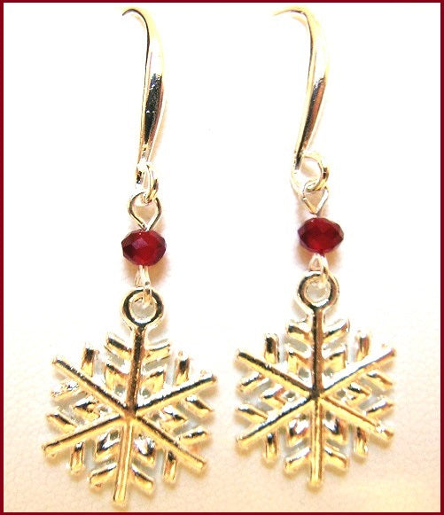 Pink Lily ~ Red Crystal Snowflake Drop Earrings #CHR15