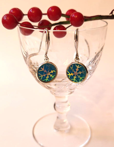 Pink Lily ~ Blue & Silver Sparkle Snowflake Drop Earrings #CHR20