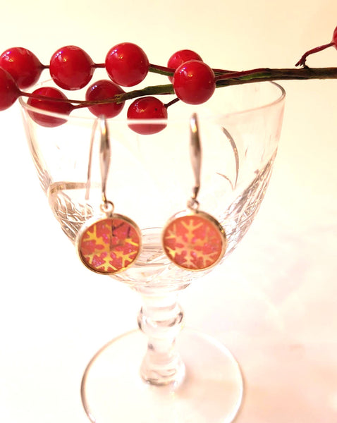 Pink Lily ~ Pink & Silver Sparkle Snowflake Drop Earrings #CHR21