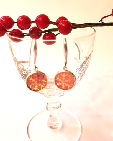 Pink Lily ~ Pink & Silver Sparkle Snowflake Drop Earrings #CHR21