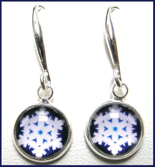 Pink Lily ~ Blue & White Snowflake Drop Earrings #CHR22
