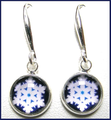 Pink Lily ~ Blue & White Snowflake Drop Earrings #CHR22