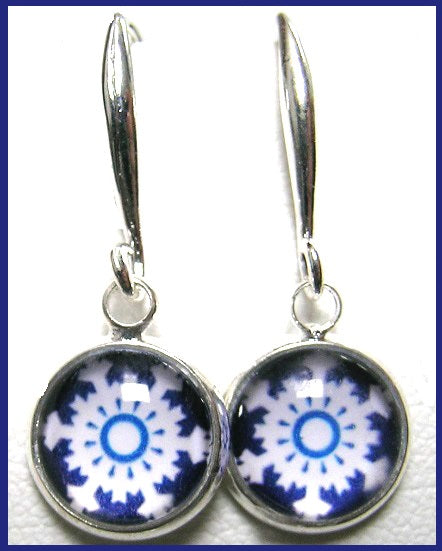 Pink Lily ~ Blue & White Snowflake Drop Earrings #CHR23