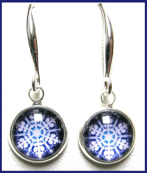 Pink Lily ~ Blue & White Snowflake Drop Earrings #CHR24
