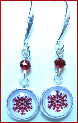 Pink Lily ~ Red & White Snowflake Drop Earrings #CHR25