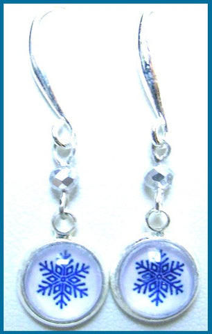 Pink Lily ~ Blue & White Snowflake Drop Earrings #CHR28