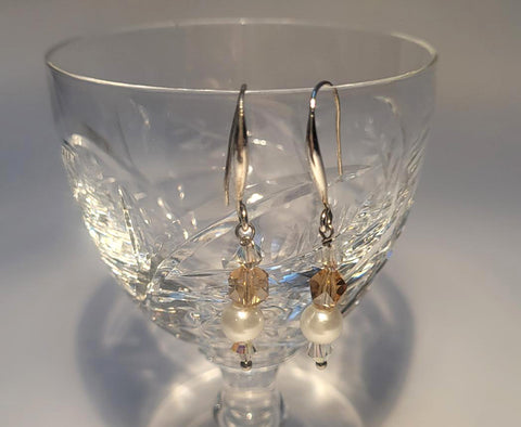 Pink Lily ~ Silver Plated  Pearl Drop Earrings #121 Gold