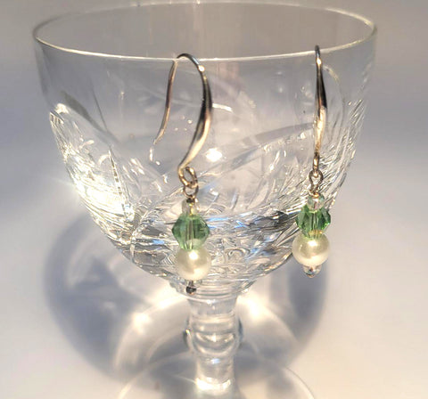 Pink Lily ~ Silver Plated  Pearl Drop Earrings #121 Green