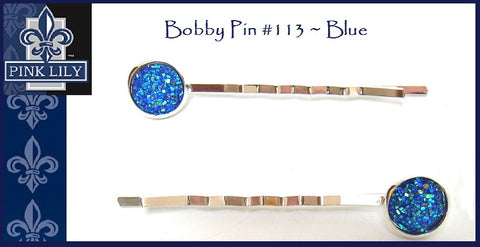 Pink Lily ~ Bobby Pin #113 ~ Blue  Druzy ~ SET