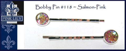 Pink Lily ~ Bobby Pin #118 ~ Salmon-Pink Snake Druzy ~ SET
