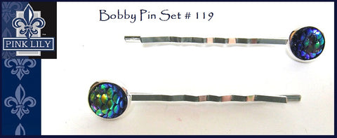 Pink Lily ~ Bobby Pin #119 ~ Navy Snake Druzy ~ Set