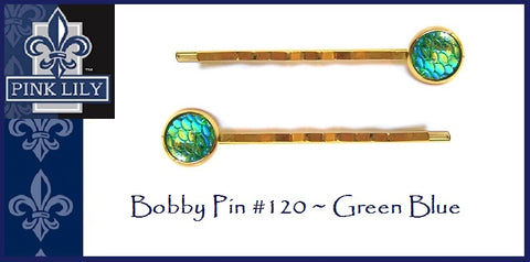 Pink Lily ~ Bobby Pin #120 ~ Green-Blue Snake Druzy ~ Set
