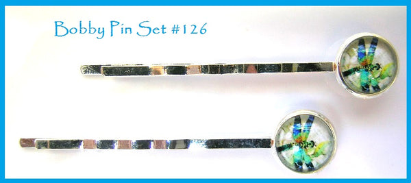 Pink Lily ~ Dragonfly Cabochon Bobby Pin Set #126