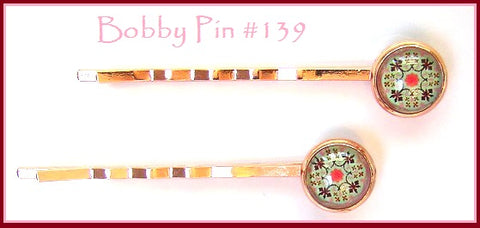 Pink Lily ~ Plated Rose Gold Paisley Cabochon Bobby Pin set ~  #139
