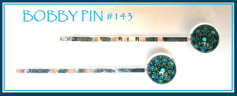 Pink Lily ~ Blue Paisley Cabochon Bobby Pin Set ~ #143