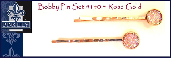 Pink Lily ~ Rose Druzy Bobby Pin Set #150