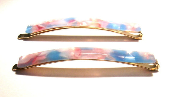 Pink Lily ~ "Virginie" Bobby Pin Slide Set ~  Blue & Pink  #7