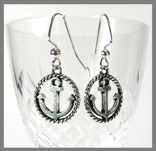 PINK LILY ~ Marine Circle Anchor Earrings #91-3-Anchor