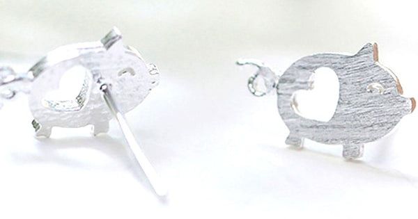 Pink Lily ~ Matte "Little Heart Piggy" ~  Stud Earrings #61