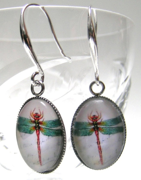 Pink Lily ~ Silver Plated Dragonfly Drop Earrings ~ #201-silver plated