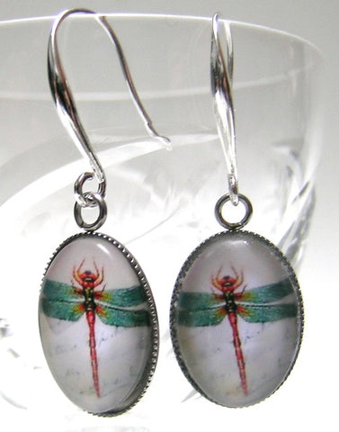 Pink Lily ~ Silver Plated Dragonfly Drop Earrings ~ #201-silver plated