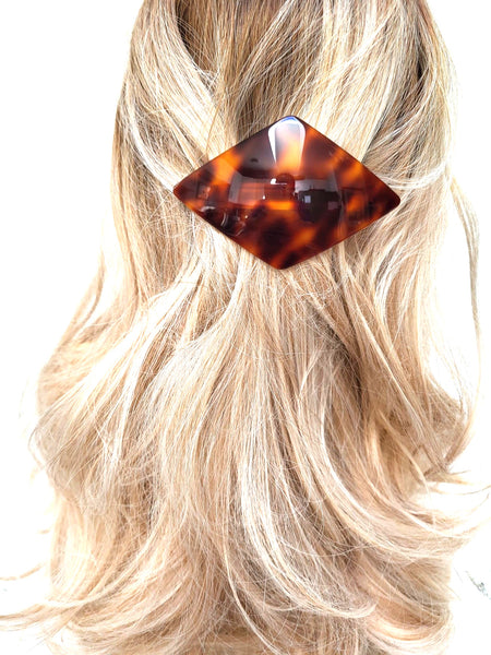 "Julie" Large Diamond Barrette ~ Handmade in France ~ Tortoise