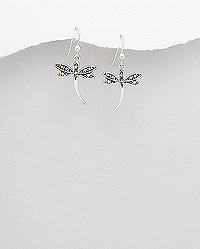 Sterling Silver Marcasite Dragonfly Dangle Earrings ~ 2-1-1070