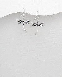 Sterling Silver Dragonfly Marcasite Earrings 2-1-1070