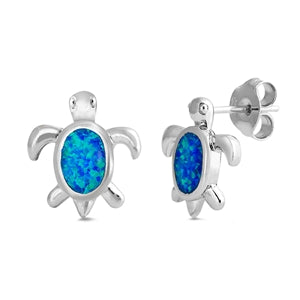 Sterling Silver Blue Turtle Stud Earrings ~ 2-1-1083