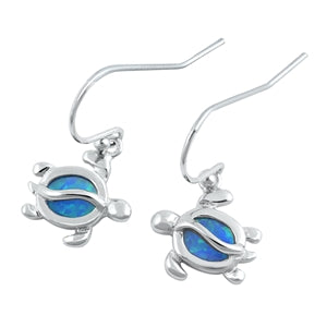 Sterling Silver Blue Turtle Drop Earrings 2-1-1096
