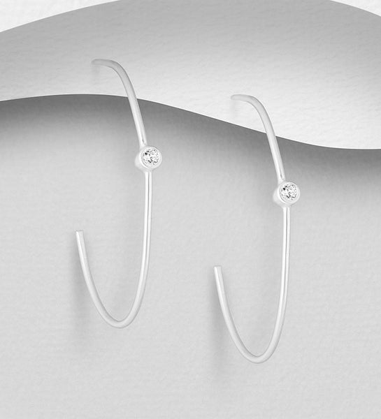 Sterling Silver CZ Hoop Earrings ~ 2-1-1120 SALE