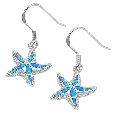 Sterling Silver Blue Starfish Earrings ~ 2-1-1161