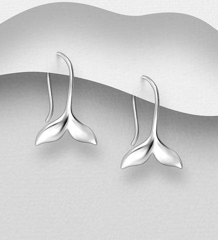 Sterling Silver  Whale's Tail Dangle Earrings ~ 2-1-1167