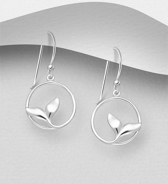 Sterling Silver  Whale's Tail Dangle Earrings ~ 2-1-1168