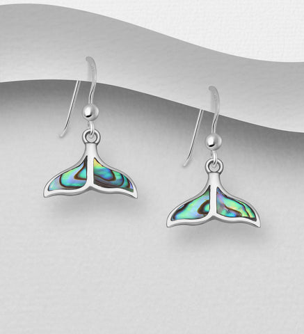 Sterling Silver Abalone Shell Whale's Tail Earrings 2-1-1111