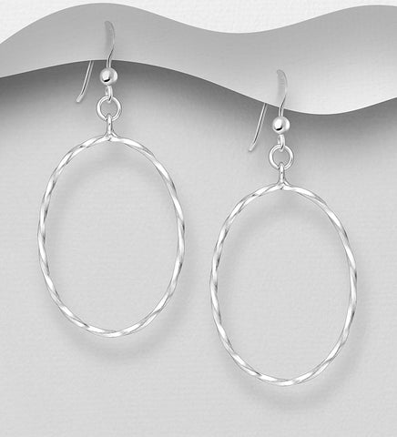 Sterling Silver Oval Hoop Dangle Earrings 2-1-1180